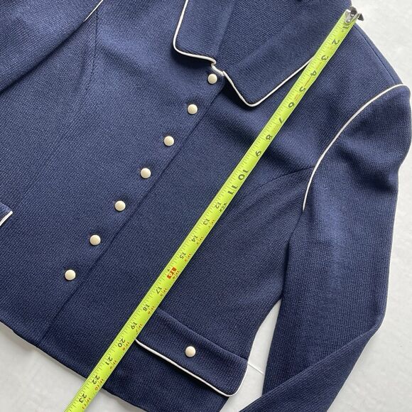 St John Collection Womens Navy White Trim Santana Knit Jacket/Blazer Size 12 - Picture 9 of 16